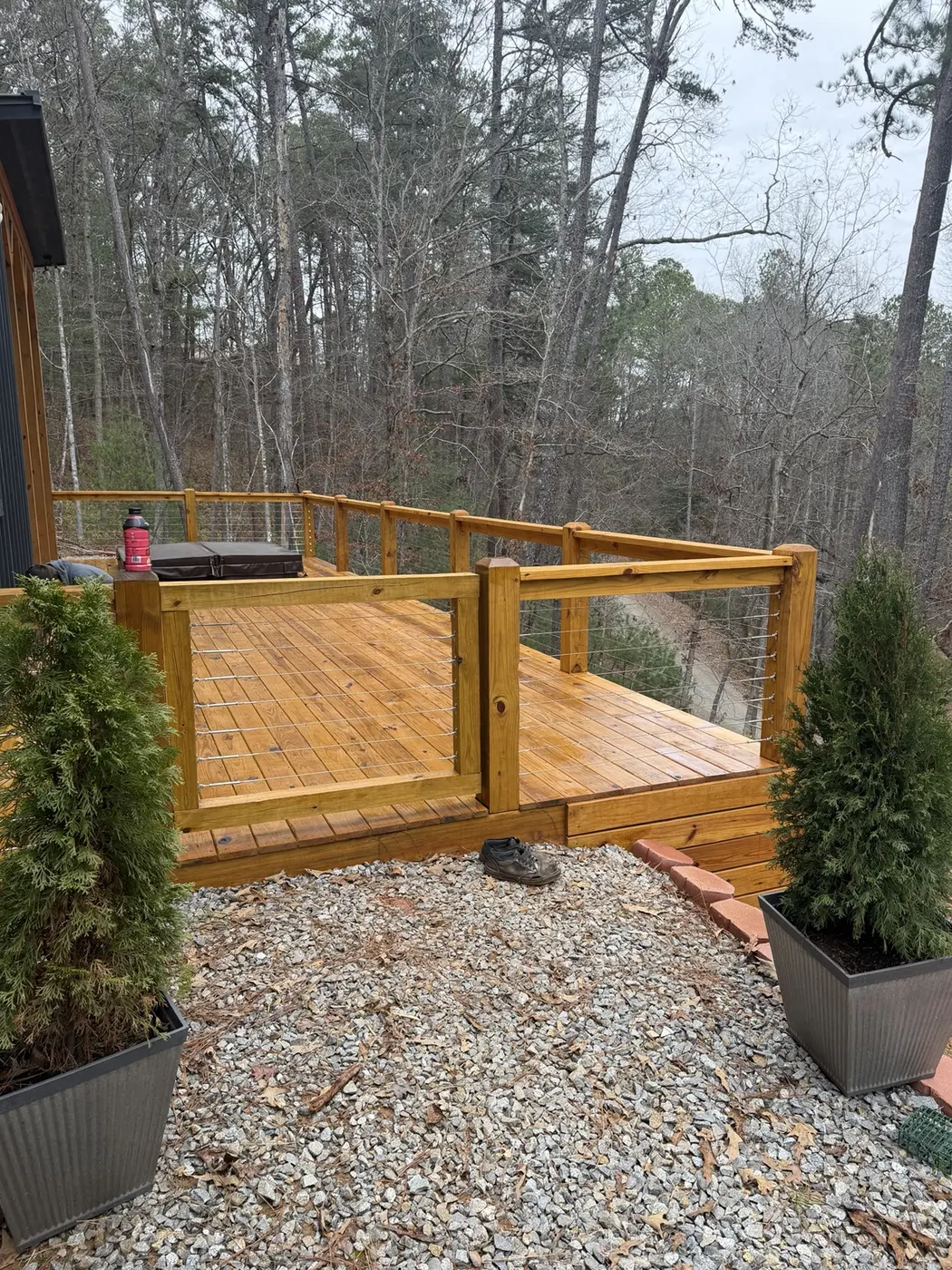 Finished modern cabin deck entry
